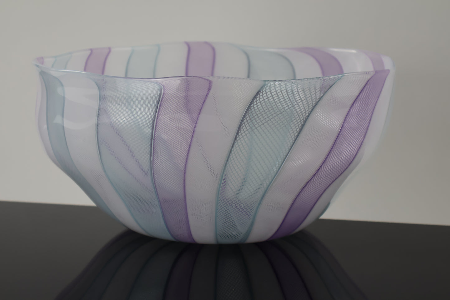 Large Pink, White and Blue Zanfirico Cane Bowl