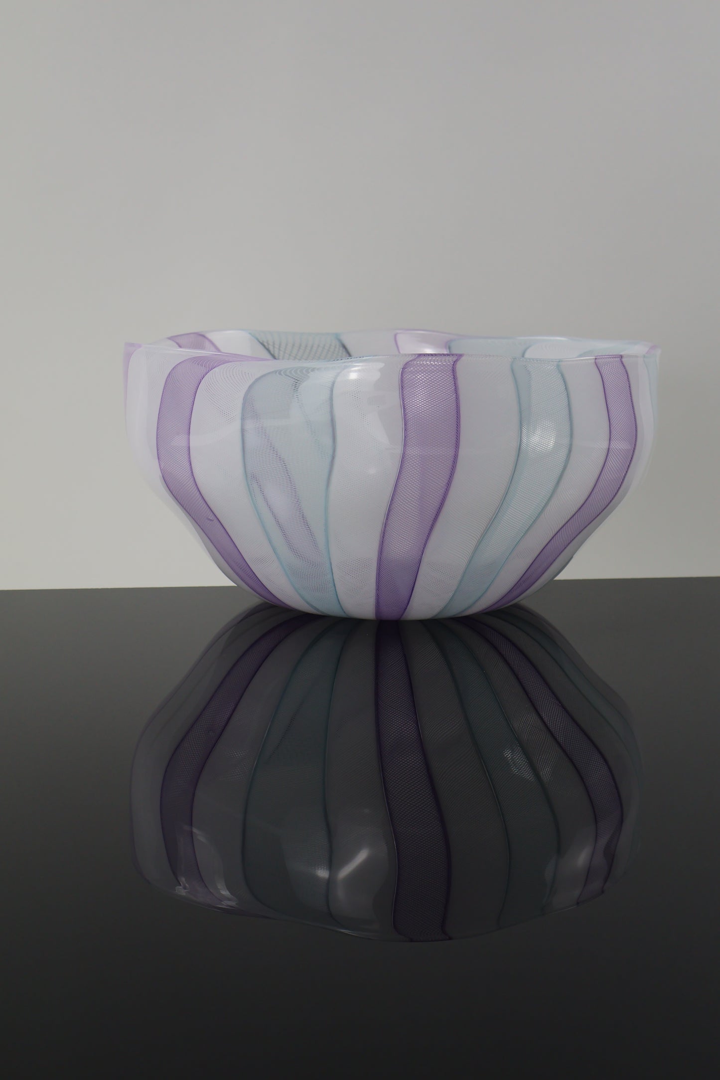 Large Pink, White and Blue Zanfirico Cane Bowl