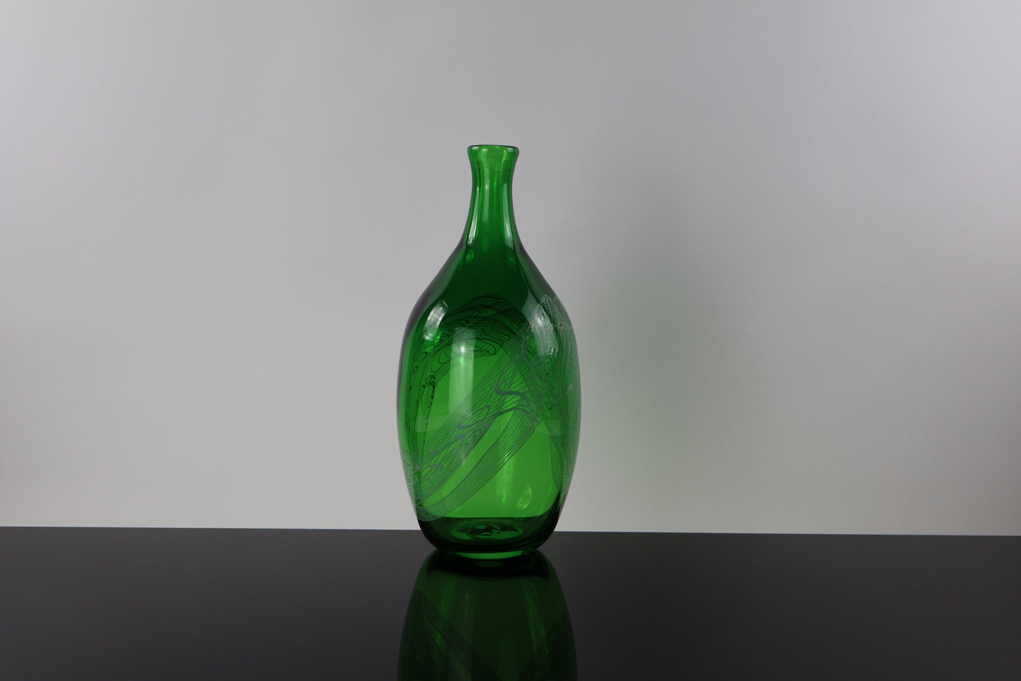 Handblown Green and White Tall Lasso Bottle