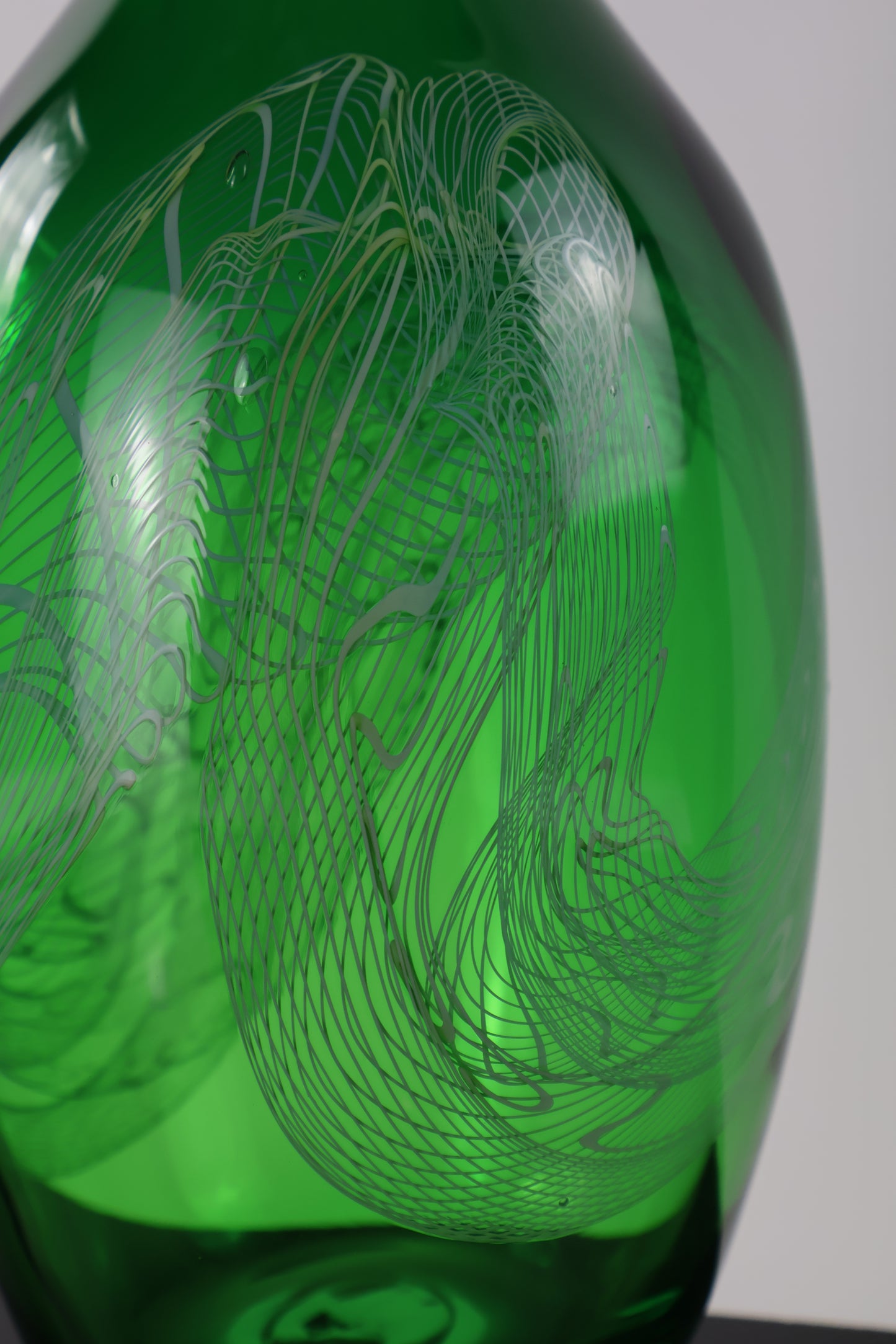 Handblown Green and White Tall Lasso Bottle