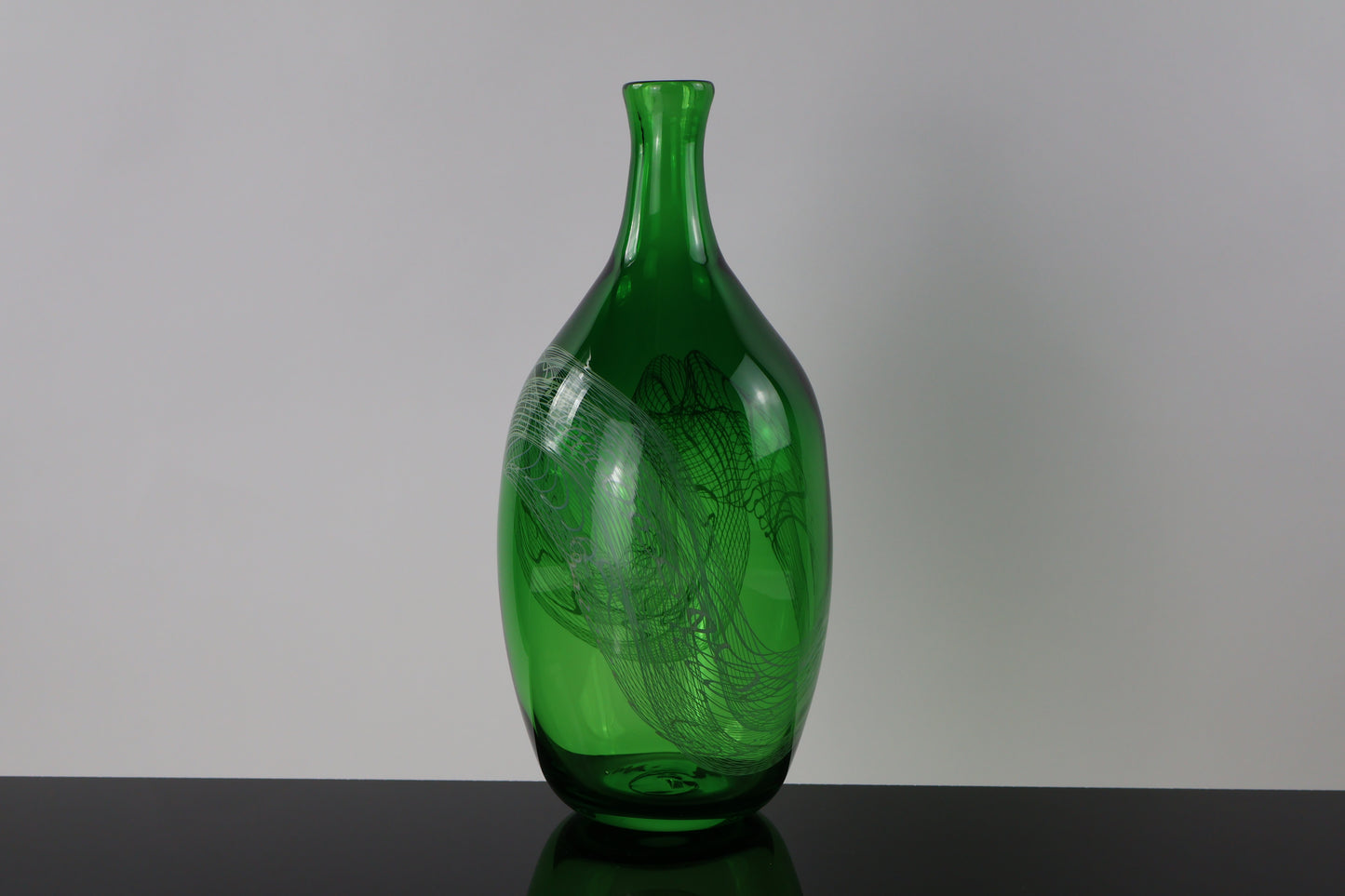 Handblown Green and White Tall Lasso Bottle