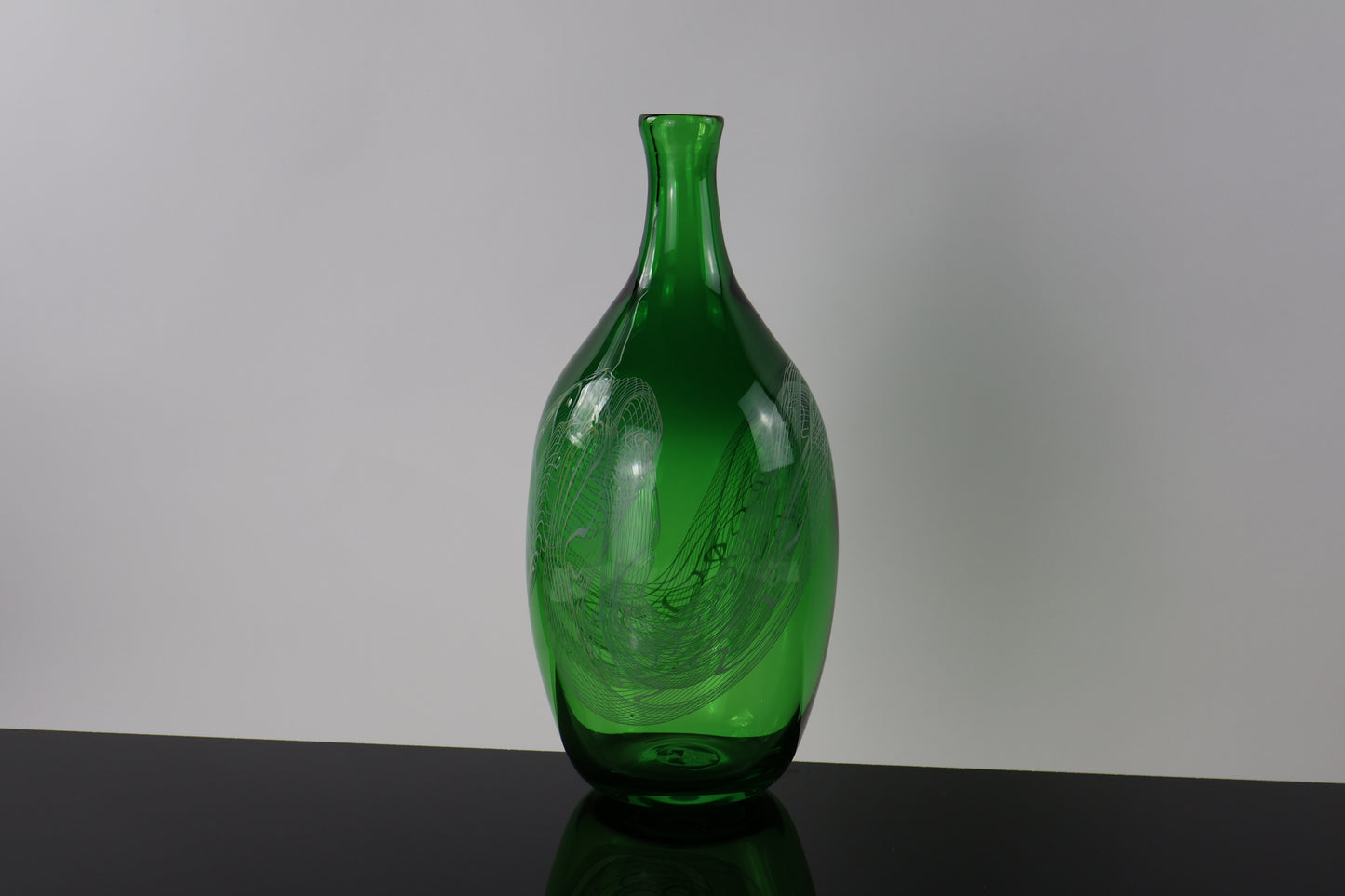 Handblown Green and White Tall Lasso Bottle