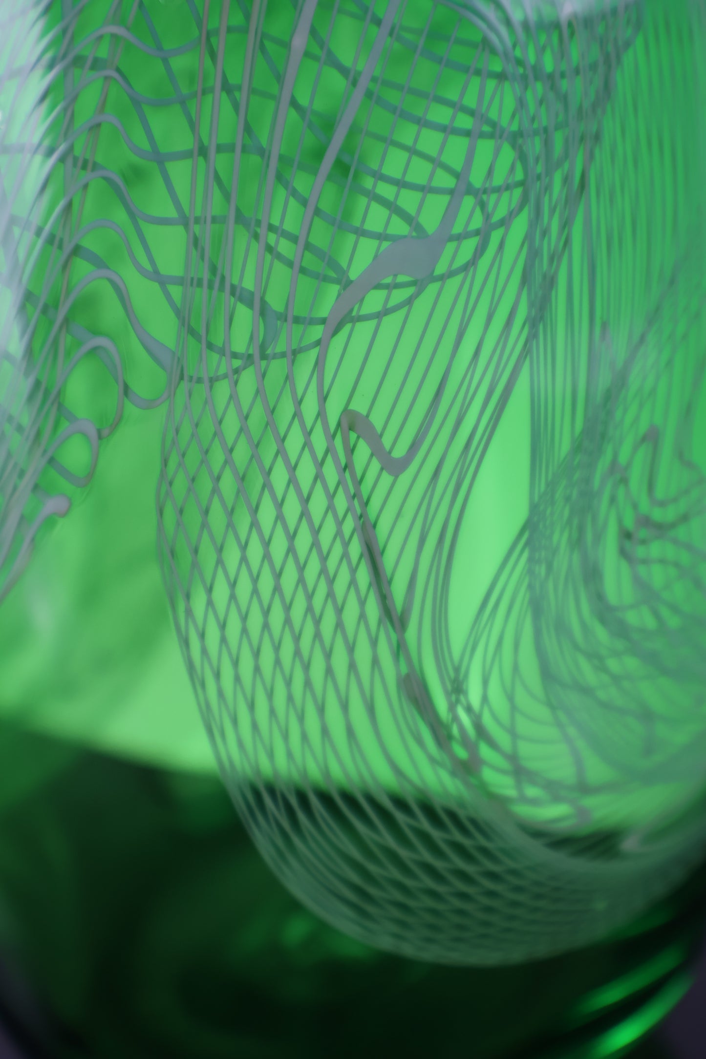 Handblown Green and White Tall Lasso Bottle