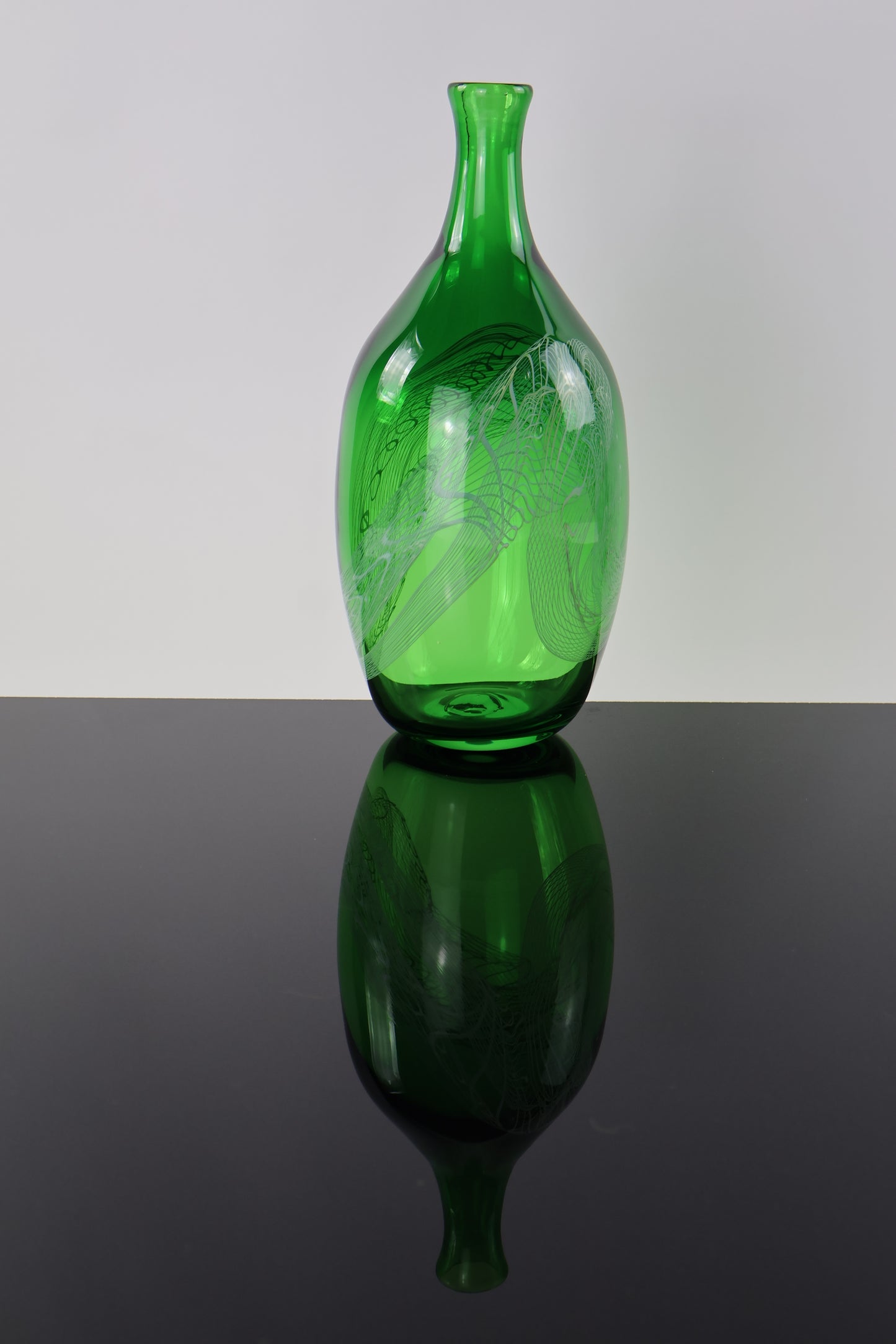 Handblown Green and White Tall Lasso Bottle