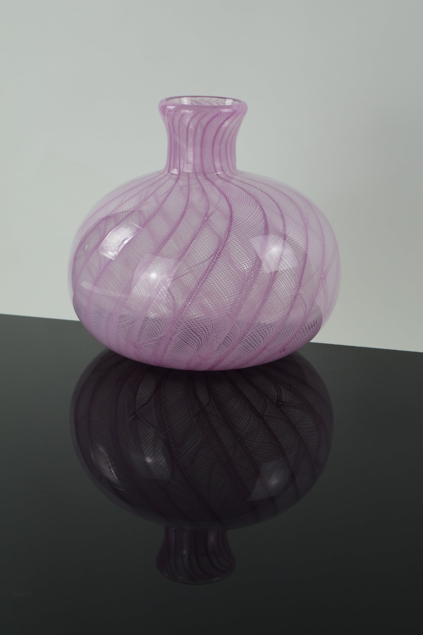 Handblown Pink Zanfirico Glass Bottle