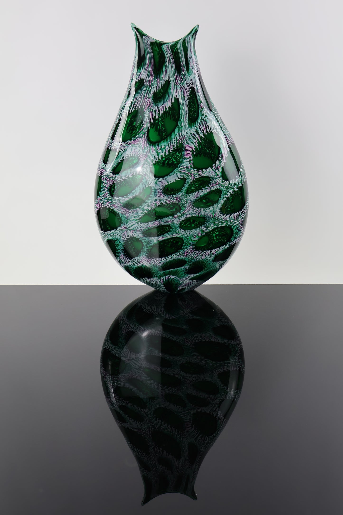 Handblown Green, White and Pink Murrine Vase