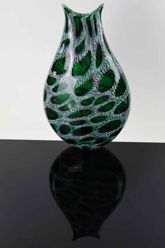Handblown Green, White and Pink Murrine Vase