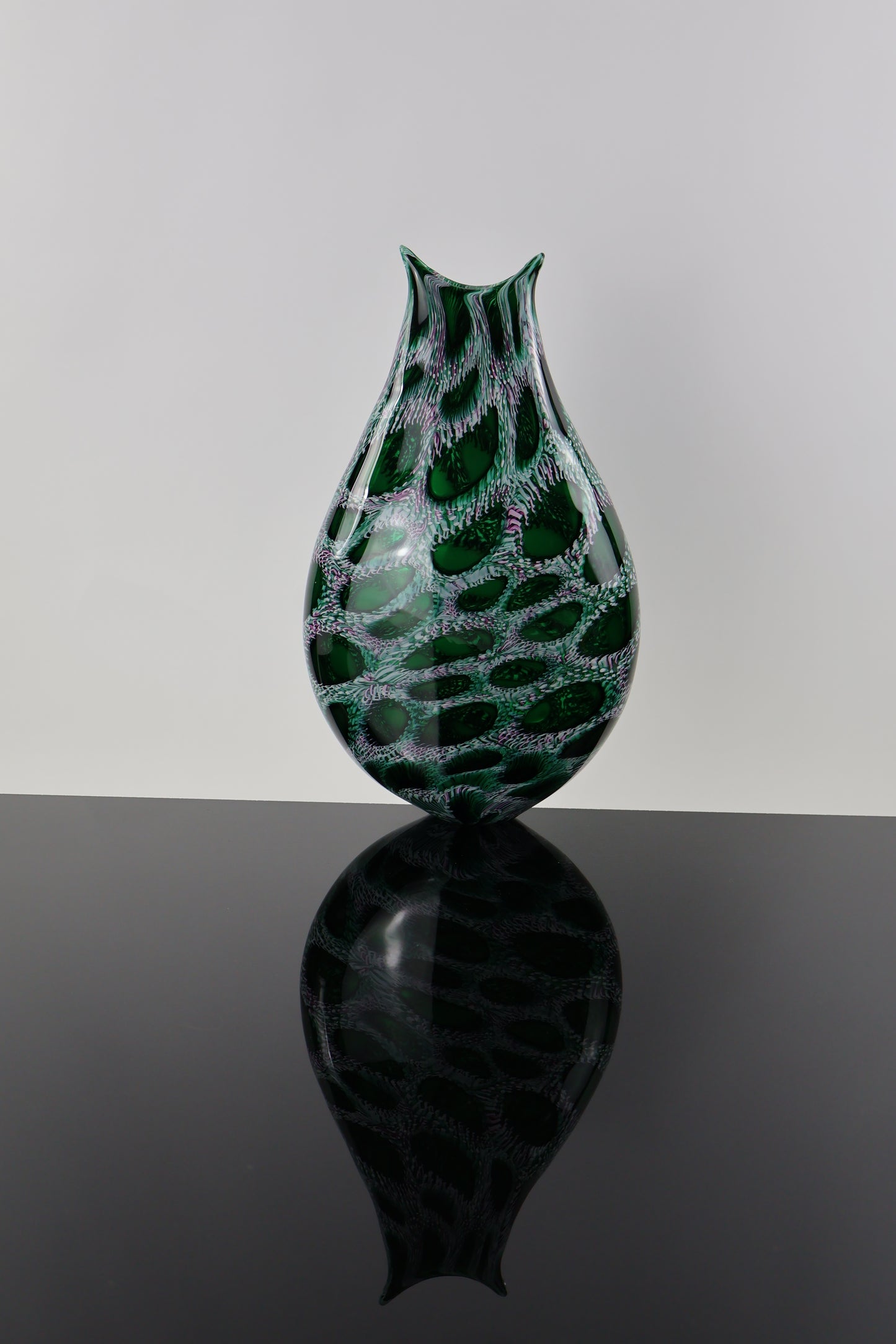 Handblown Green, White and Pink Murrine Vase
