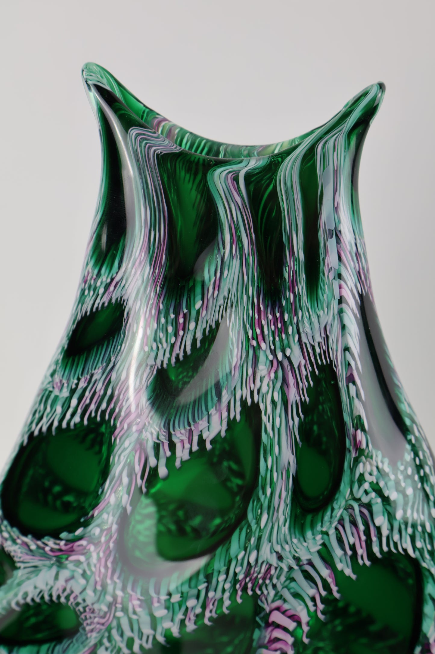 Handblown Green, White and Pink Murrine Vase