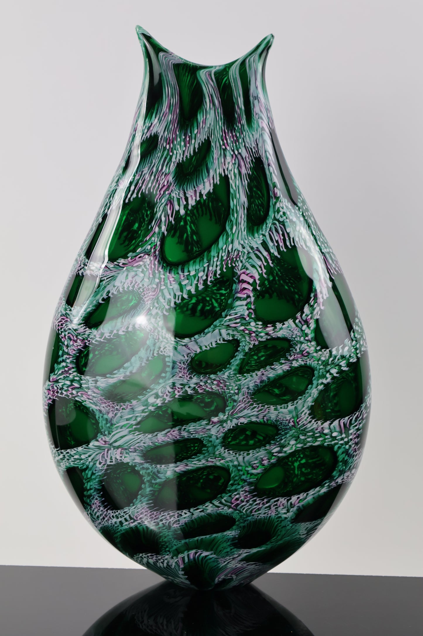 Handblown Green, White and Pink Murrine Vase