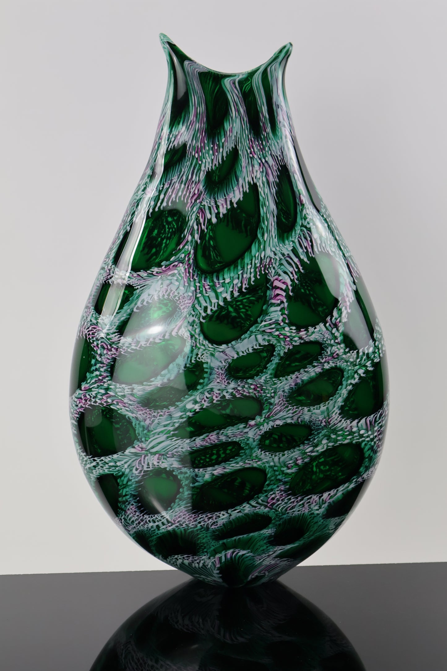 Handblown Green, White and Pink Murrine Vase