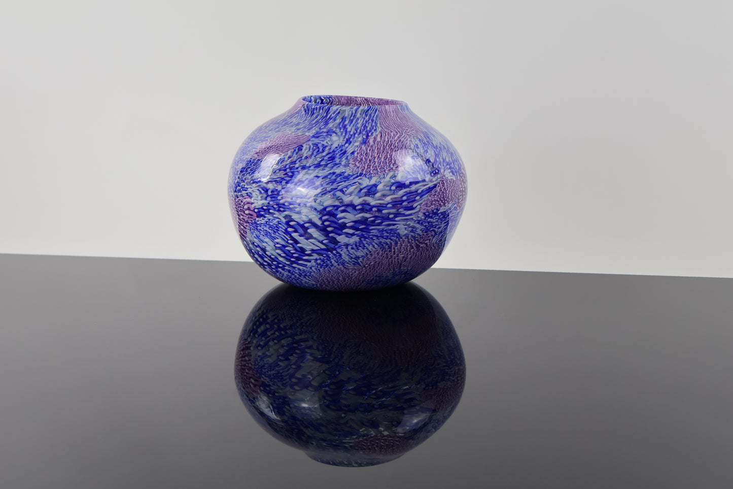 Handblown Blue, Pink, Purple and White Murrine Basket Vase