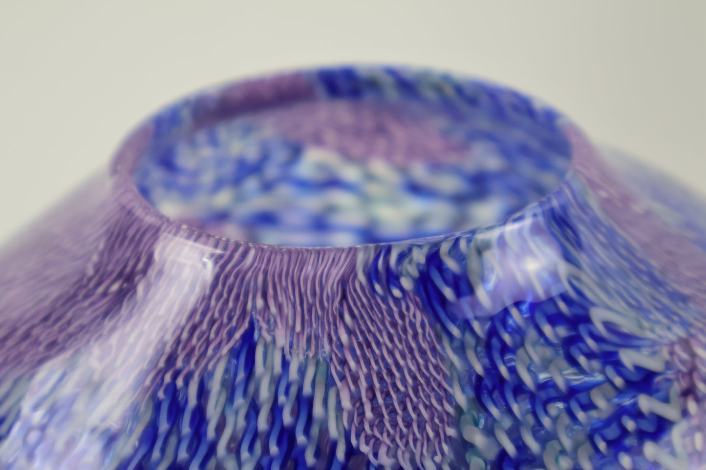 Handblown Blue, Pink, Purple and White Murrine Basket Vase