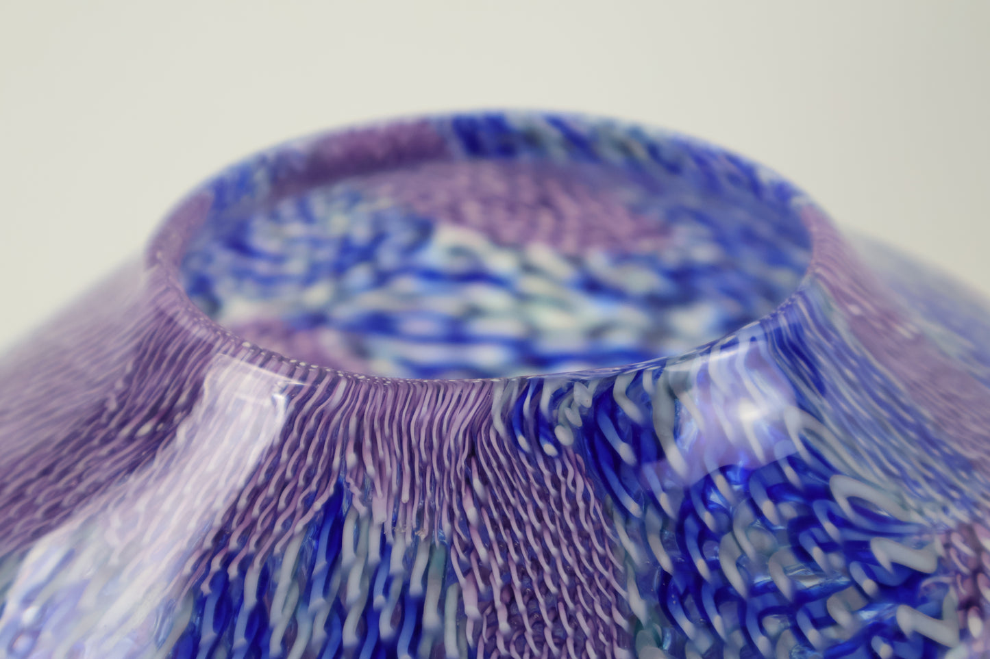 Handblown Blue, Pink, Purple and White Murrine Basket Vase