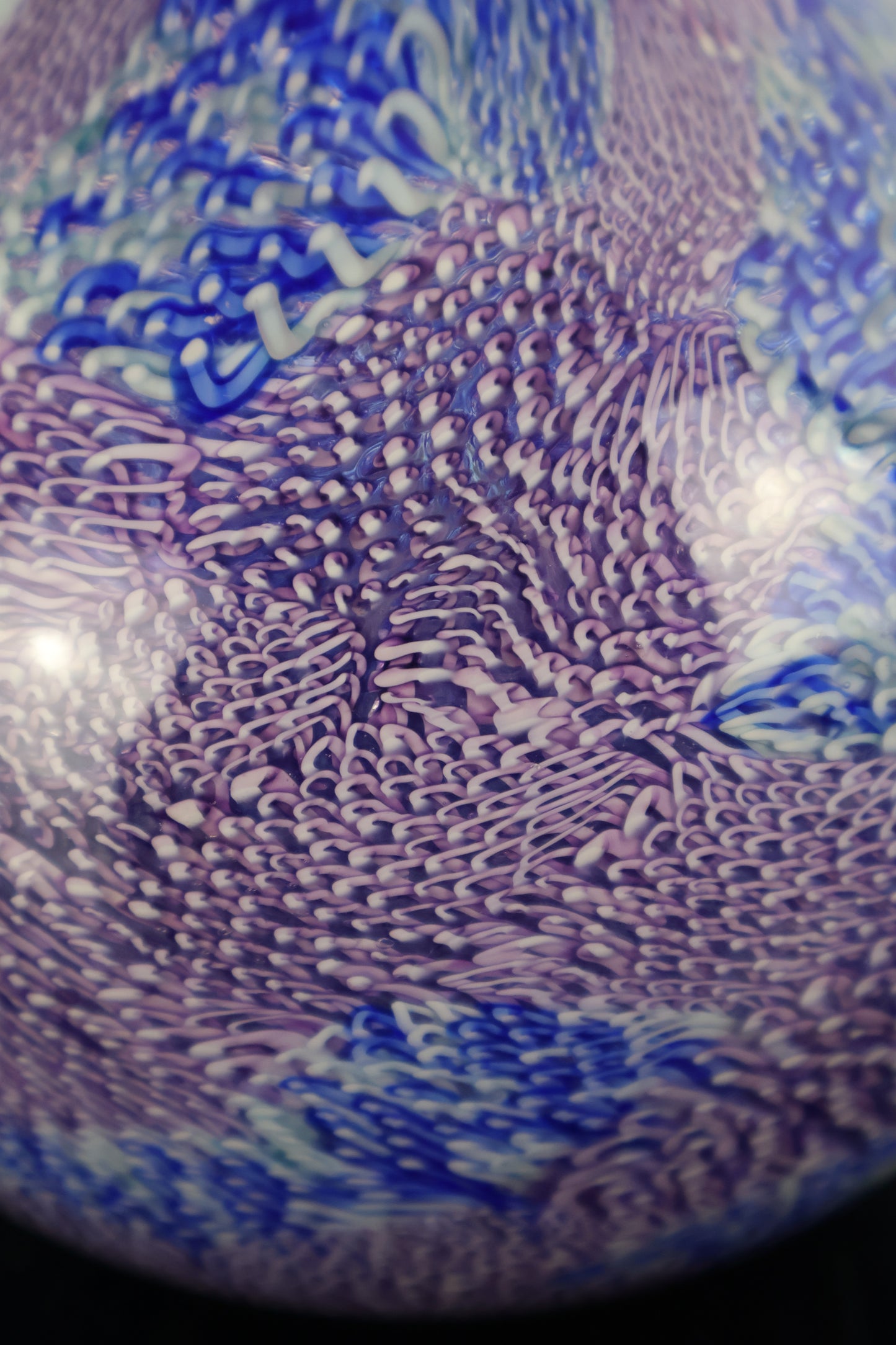 Handblown Blue, Pink, Purple and White Murrine Basket Vase