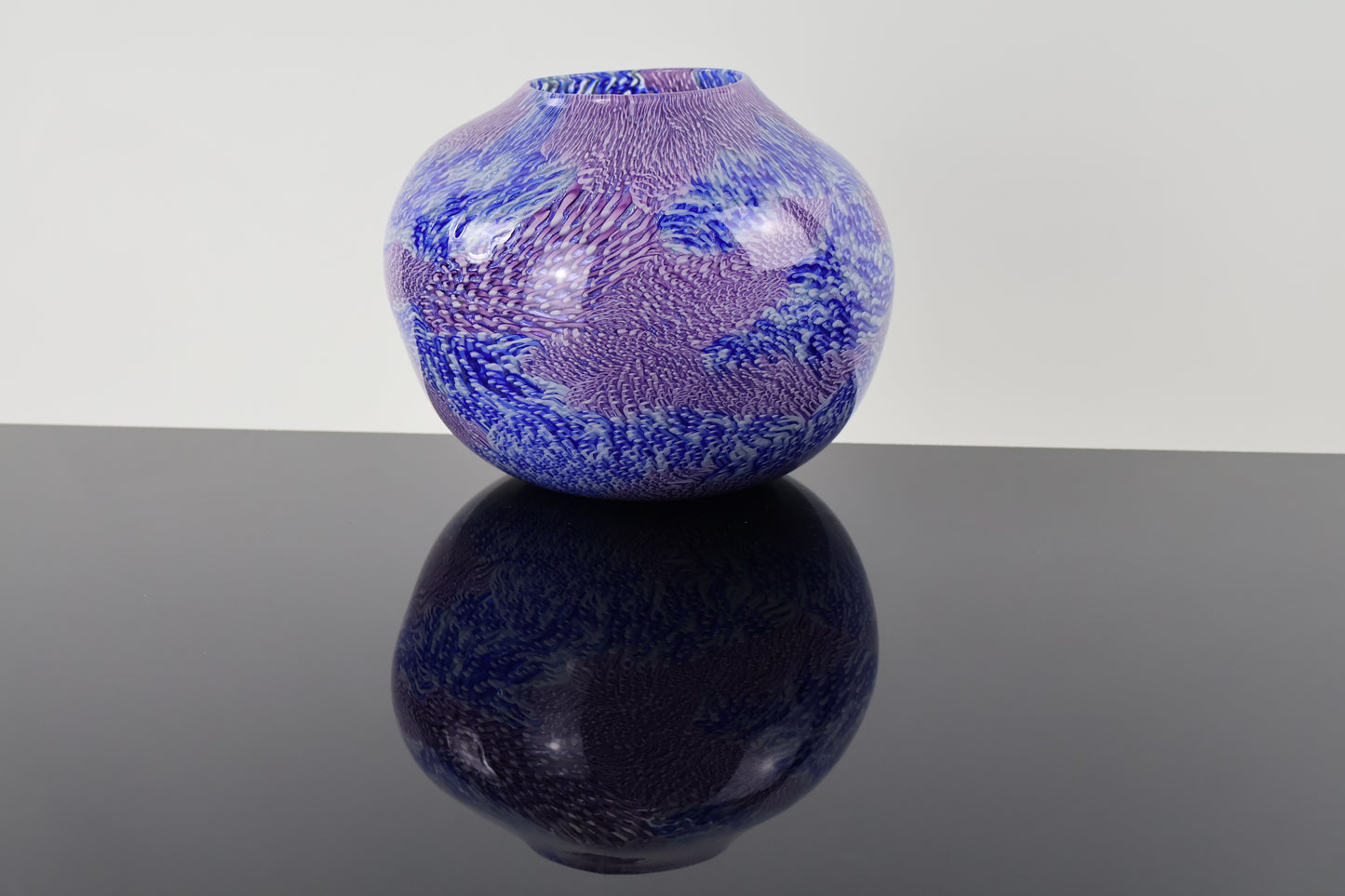 Handblown Blue, Pink, Purple and White Murrine Basket Vase