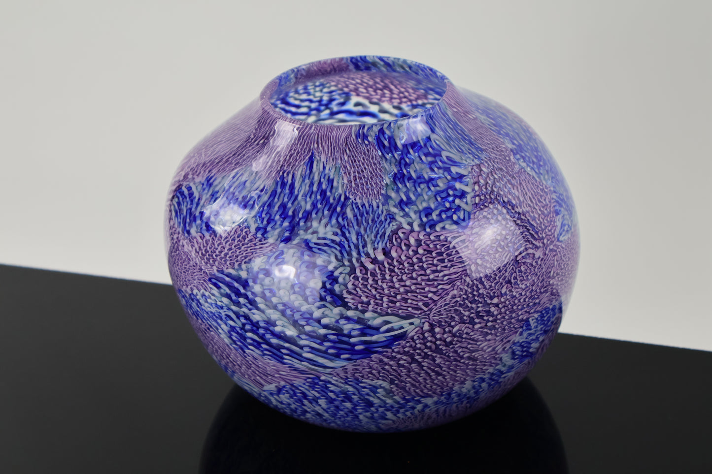 Handblown Blue, Pink, Purple and White Murrine Basket Vase