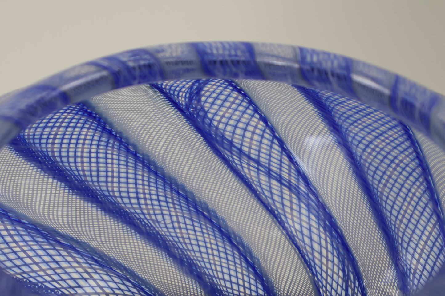 Handblown Blue and White Zanfirico Cane Basket Vase