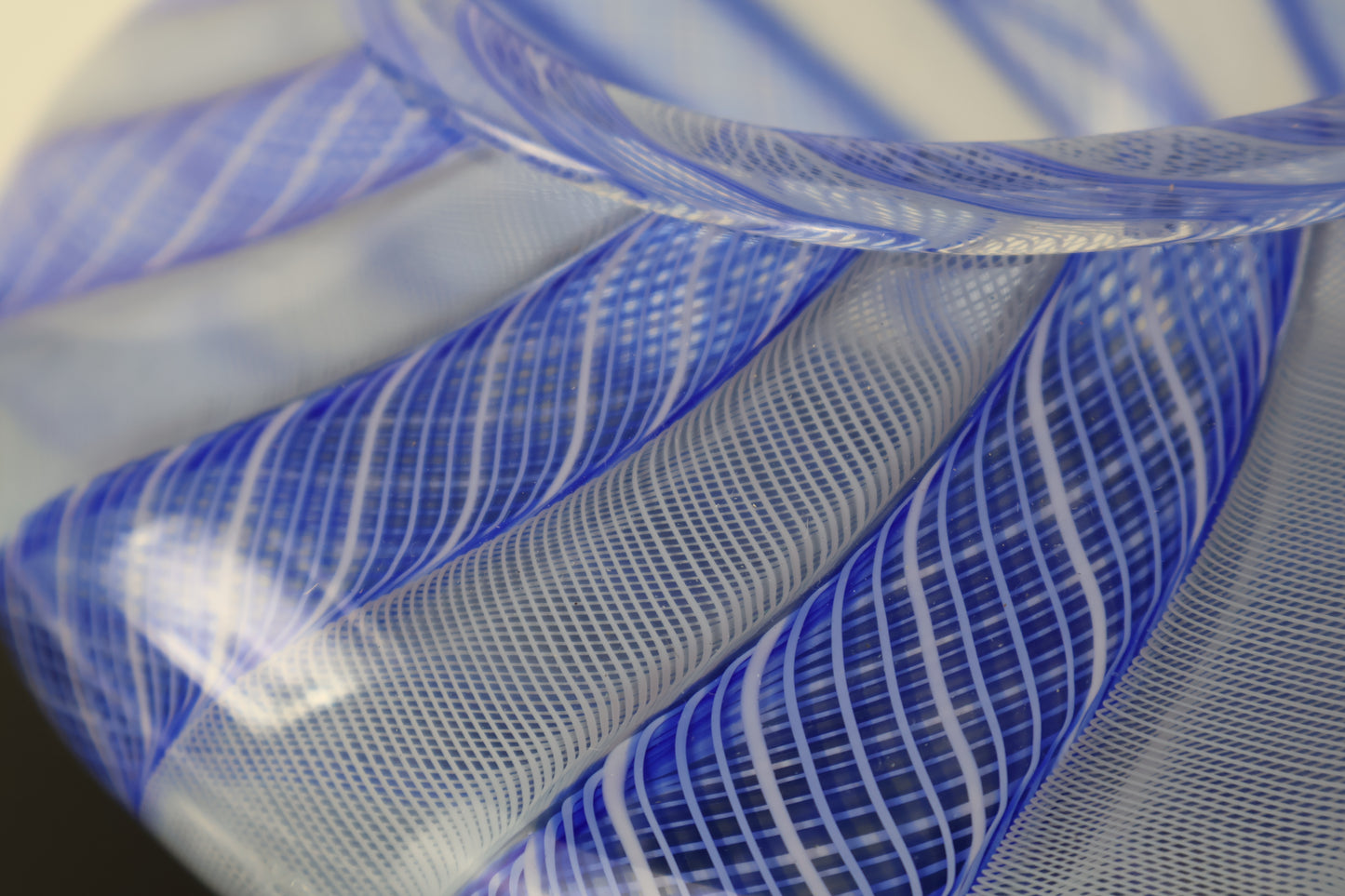 Handblown Blue and White Zanfirico Cane Basket Vase