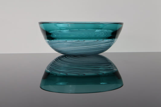 Handblown Teal and Cane Spiral Encalmo Bowl