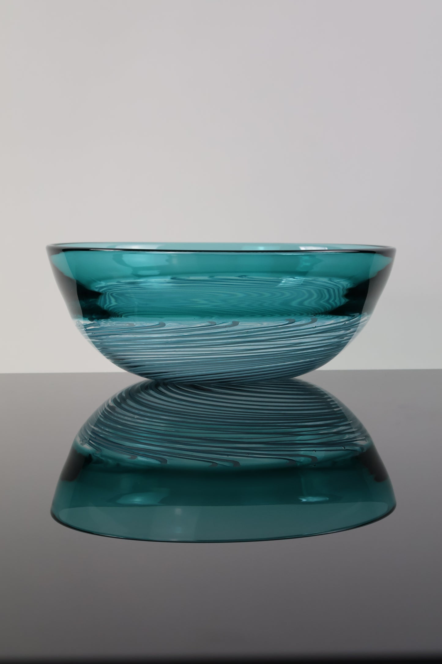 Handblown Teal and Cane Spiral Encalmo Bowl