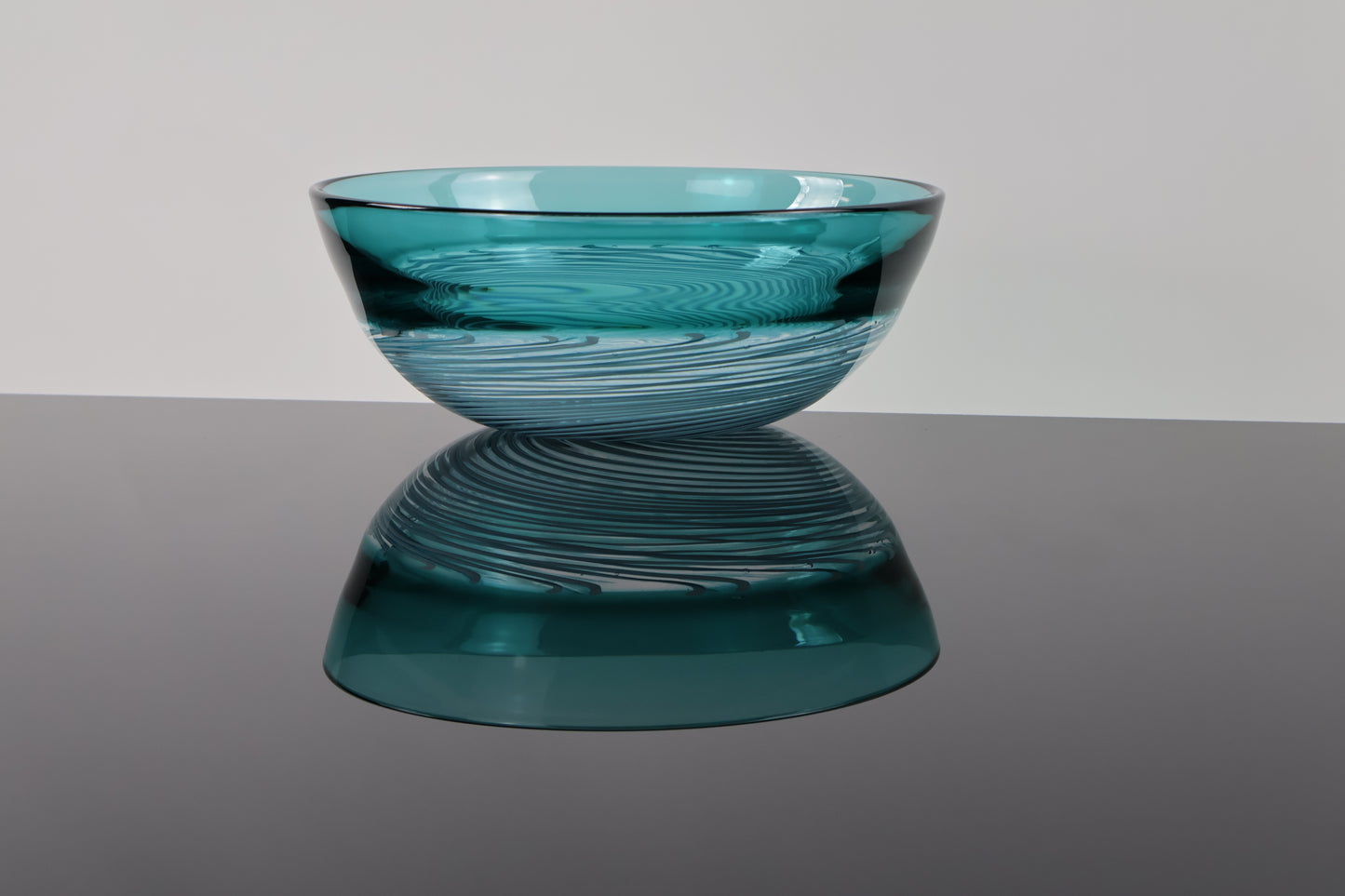 Handblown Teal and Cane Spiral Encalmo Bowl
