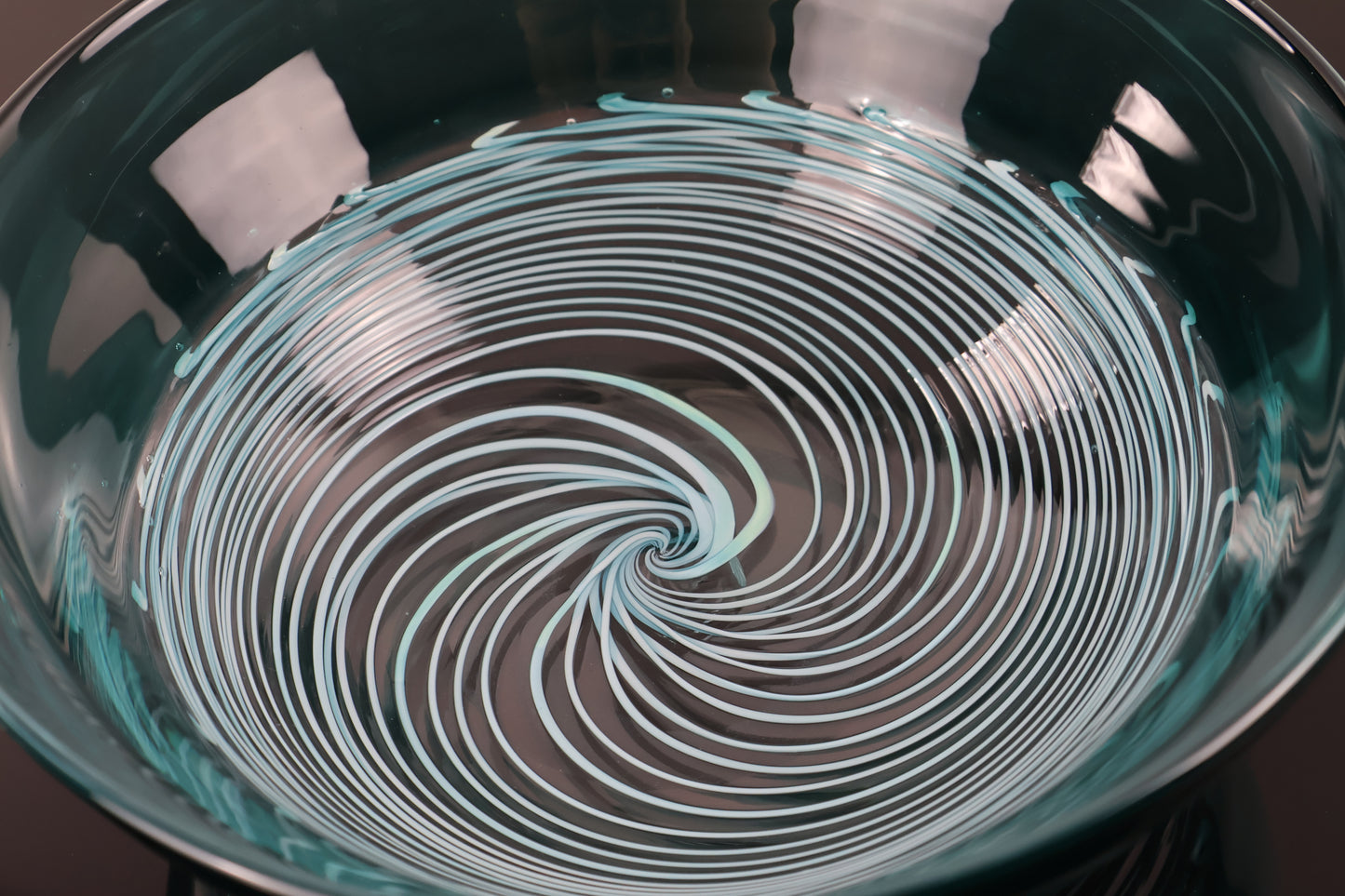 Handblown Teal and Cane Spiral Encalmo Bowl