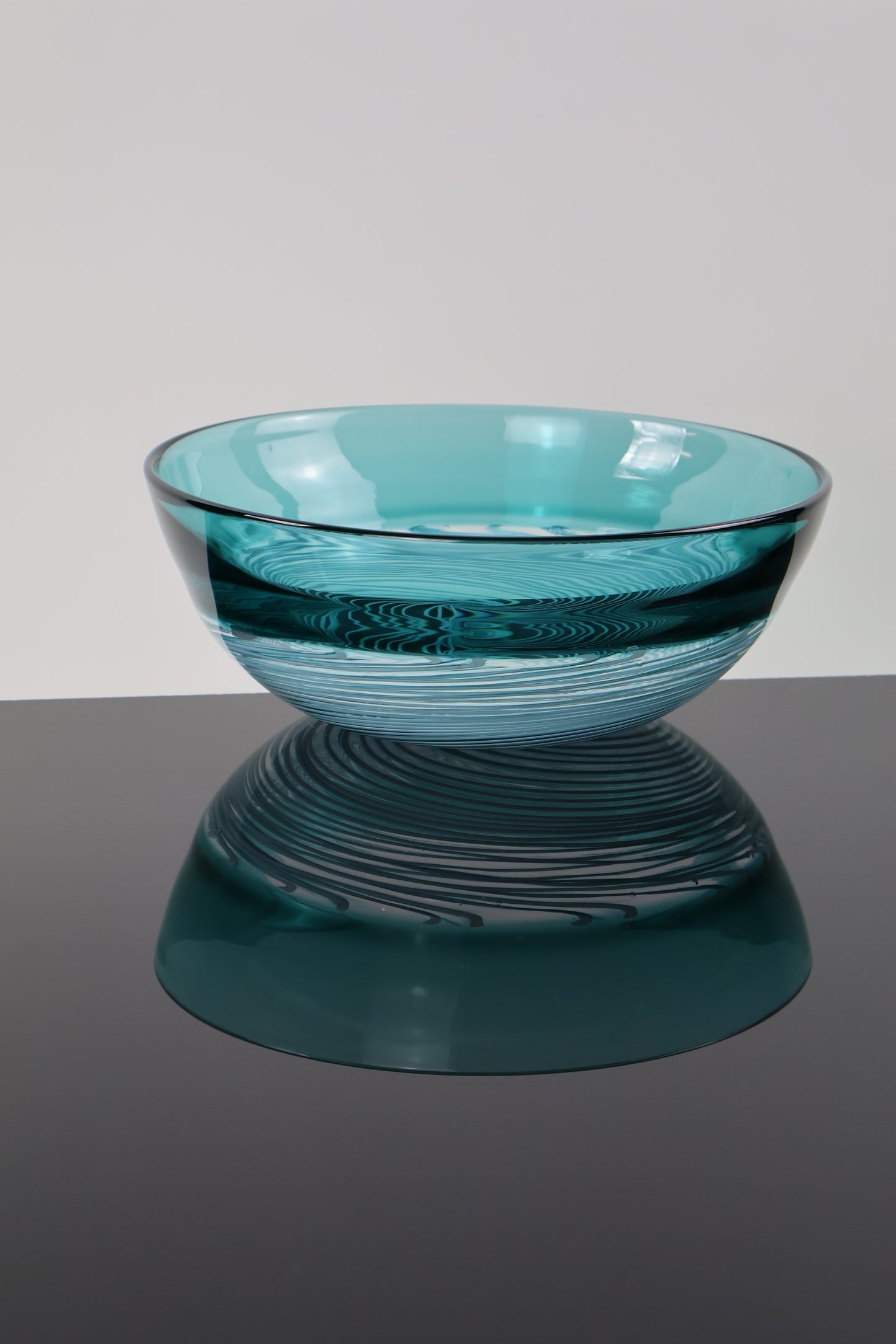 Handblown Teal and Cane Spiral Encalmo Bowl