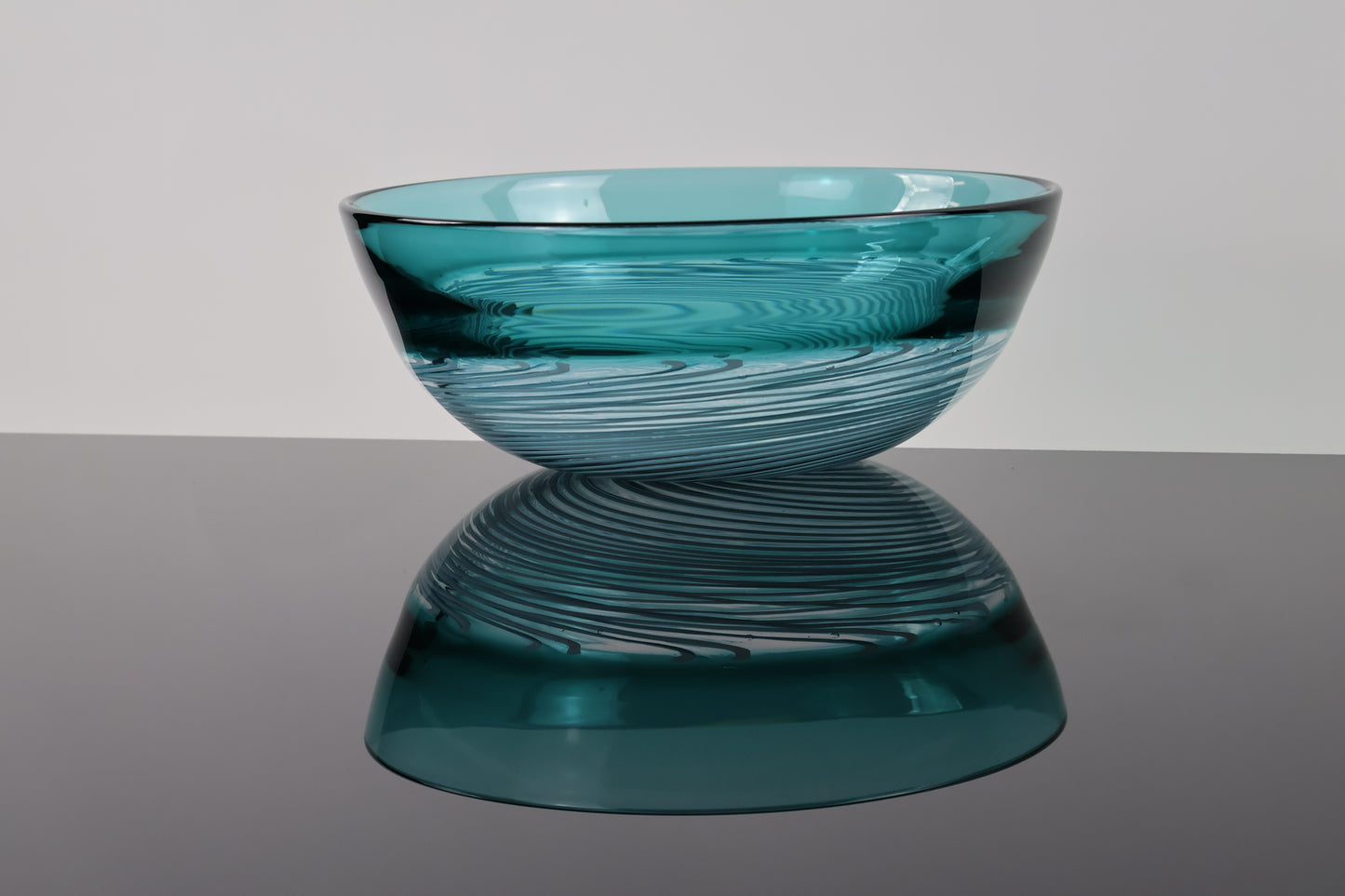 Handblown Teal and Cane Spiral Encalmo Bowl