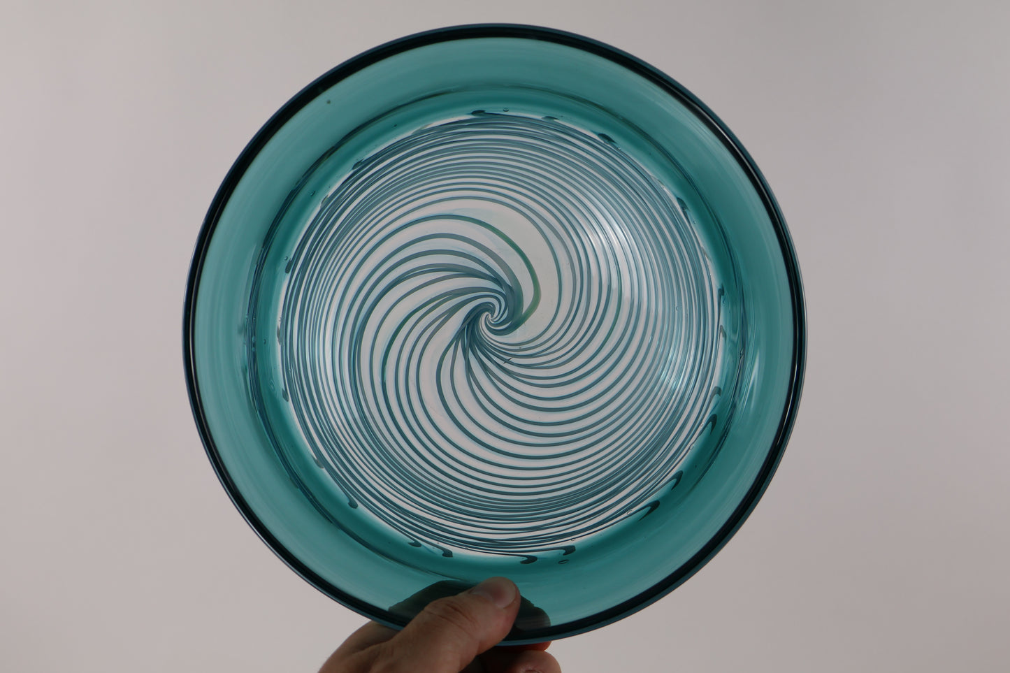 Handblown Teal and Cane Spiral Encalmo Bowl