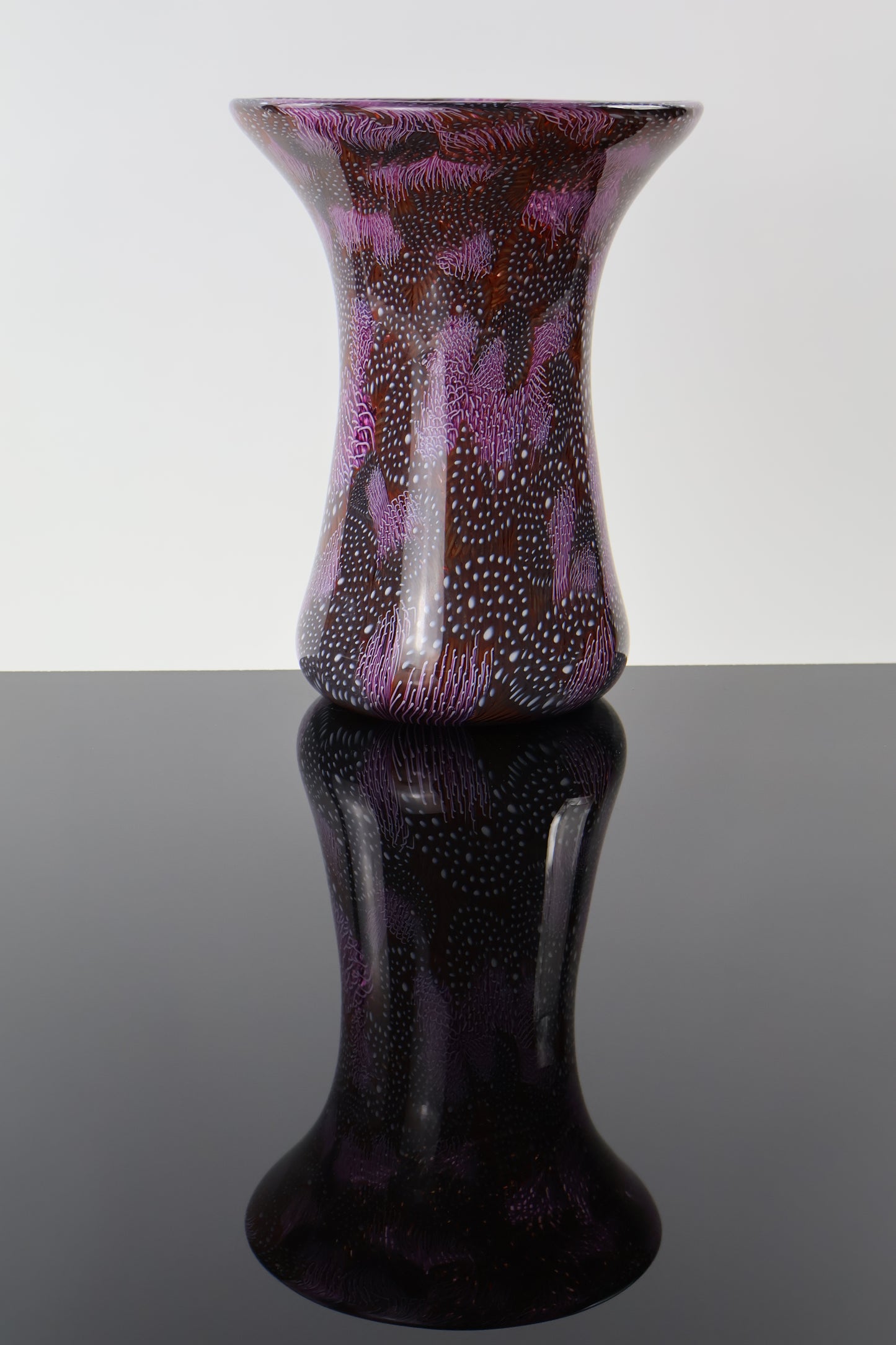 Maroon and Pink Handmade Glass Murrine Vase