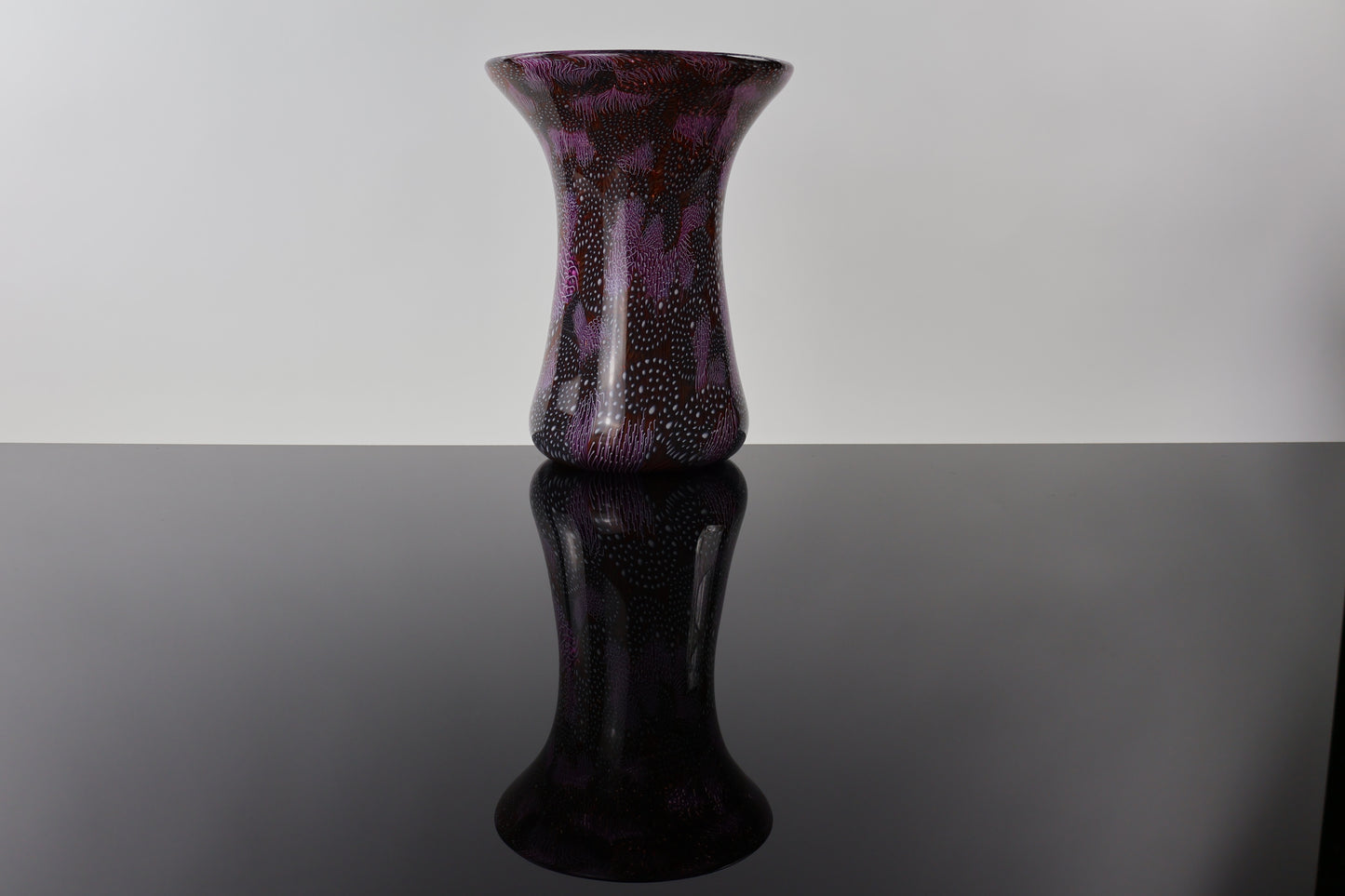 Maroon and Pink Handmade Glass Murrine Vase