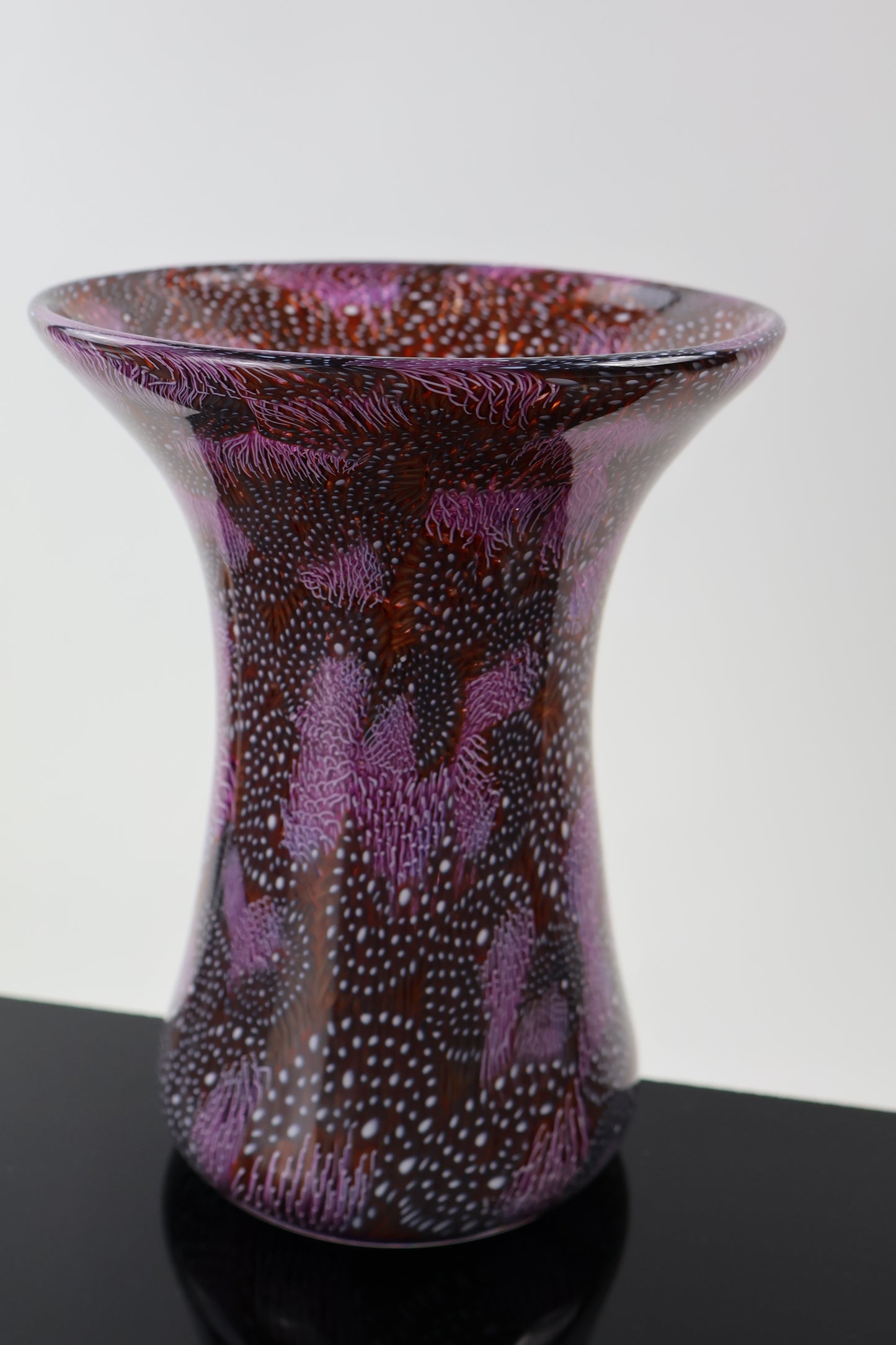 Maroon and Pink Handmade Glass Murrine Vase