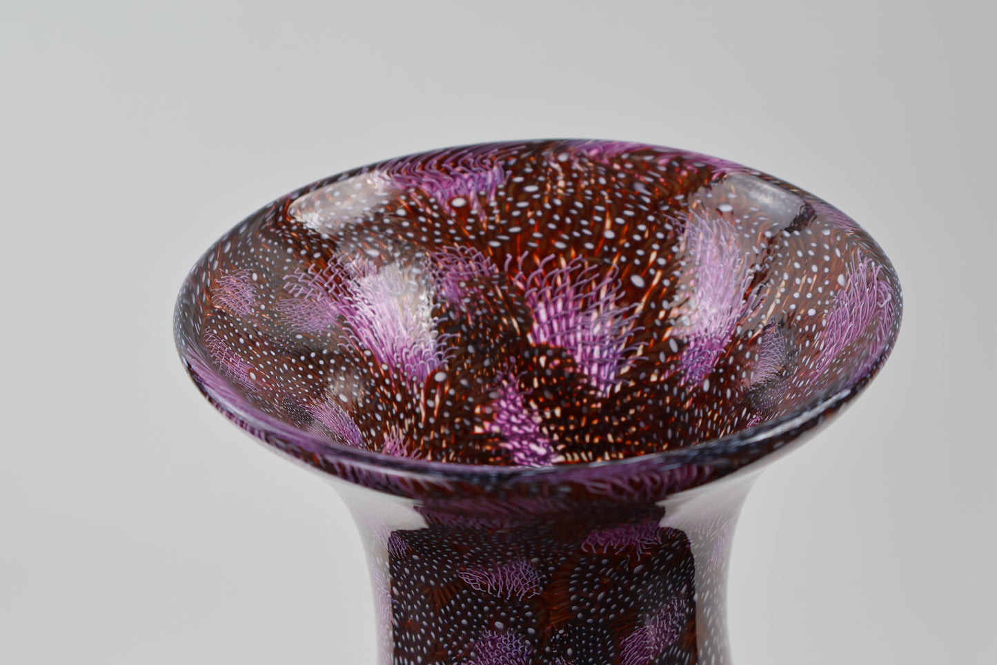 Maroon and Pink Handmade Glass Murrine Vase