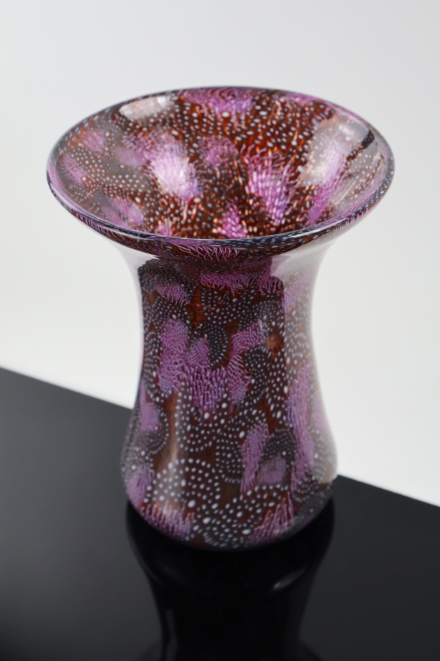 Maroon and Pink Handmade Glass Murrine Vase