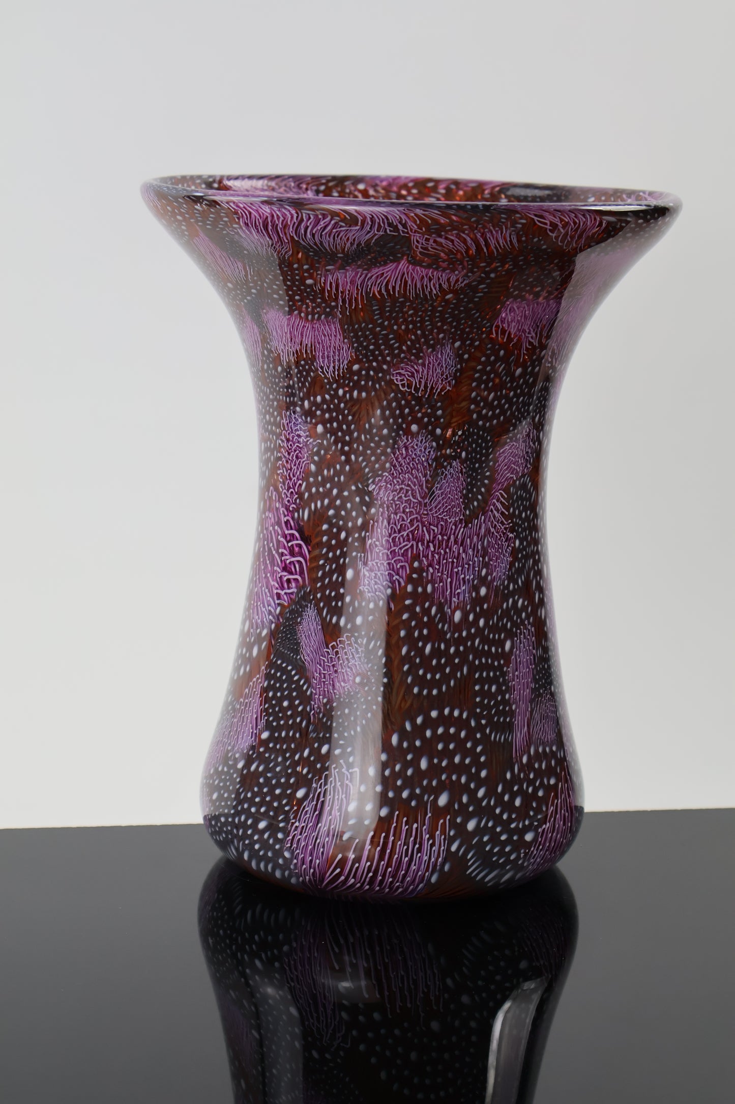 Maroon and Pink Handmade Glass Murrine Vase