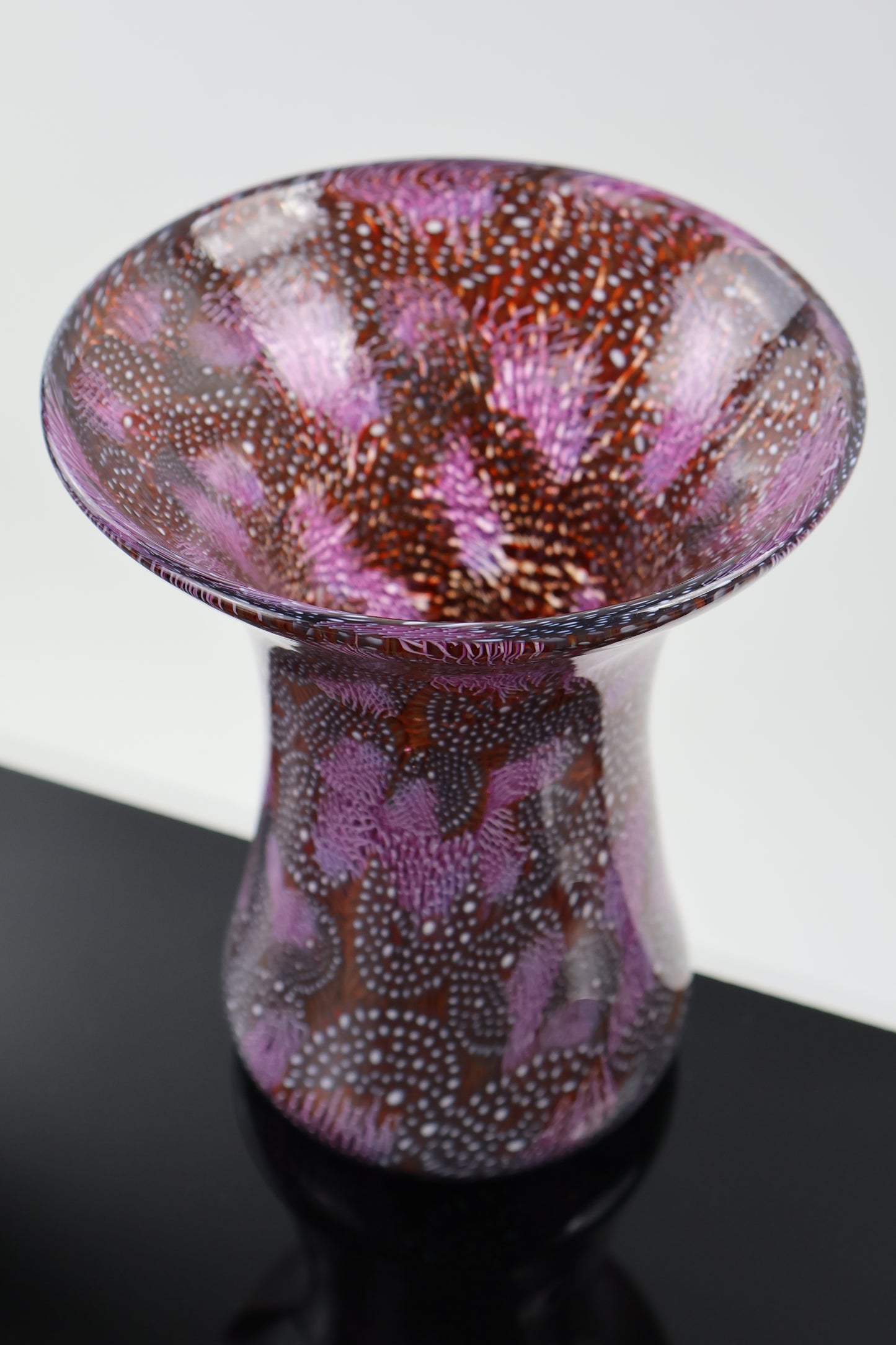 Maroon and Pink Handmade Glass Murrine Vase