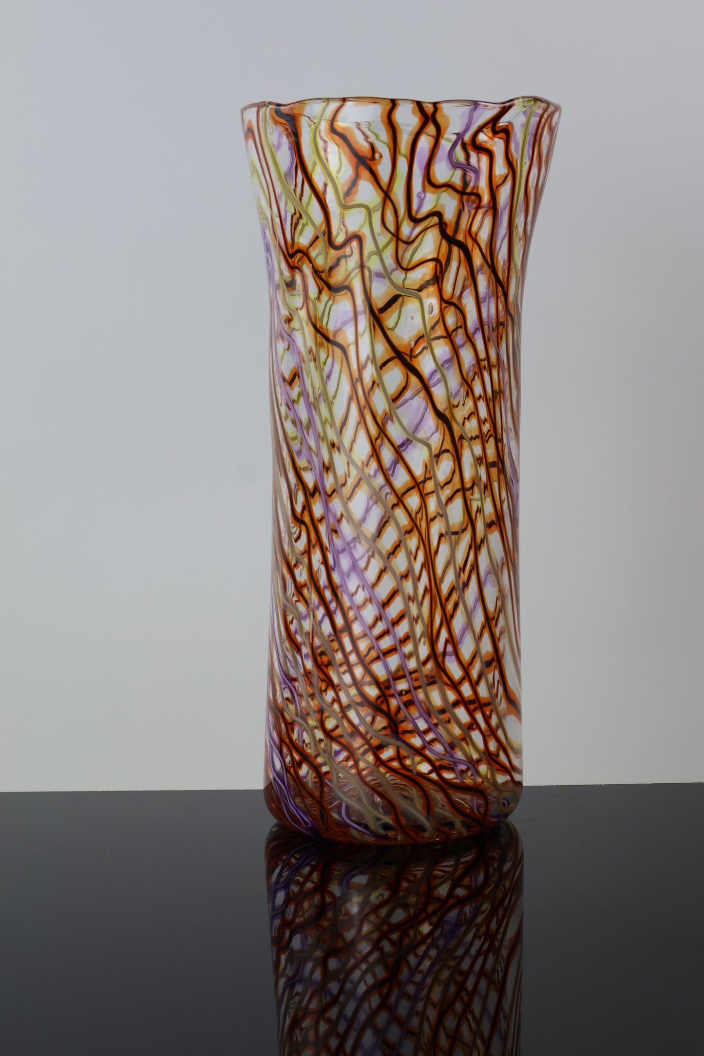 Handblown Orange Pink and Yellow Wavelength Cylinder