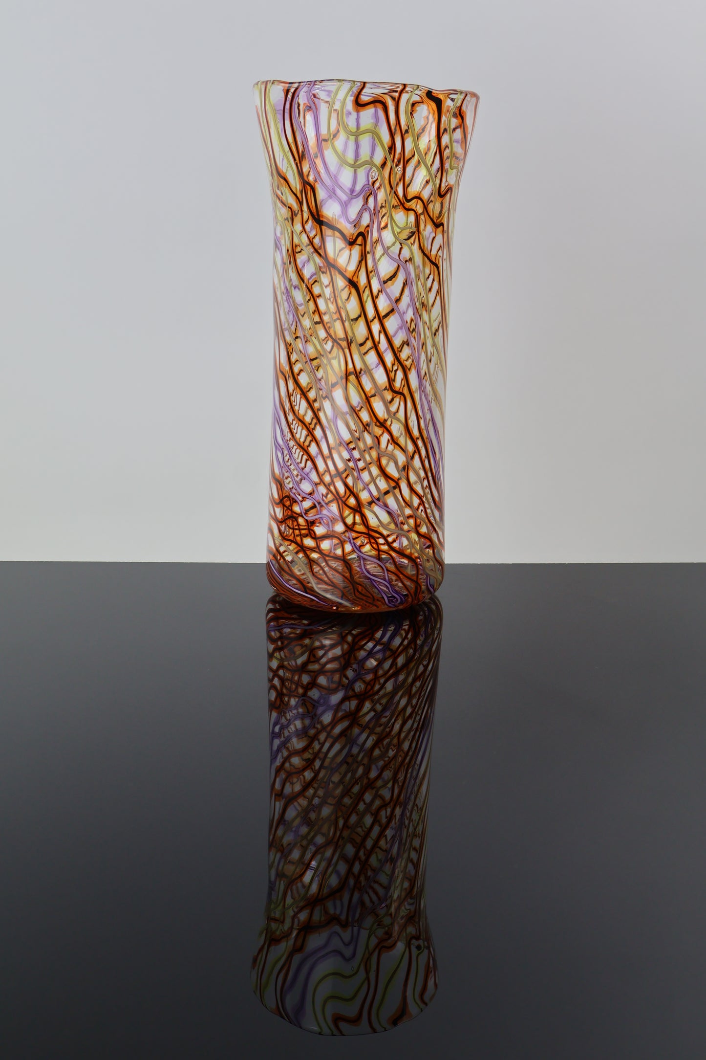 Handblown Orange Pink and Yellow Wavelength Cylinder