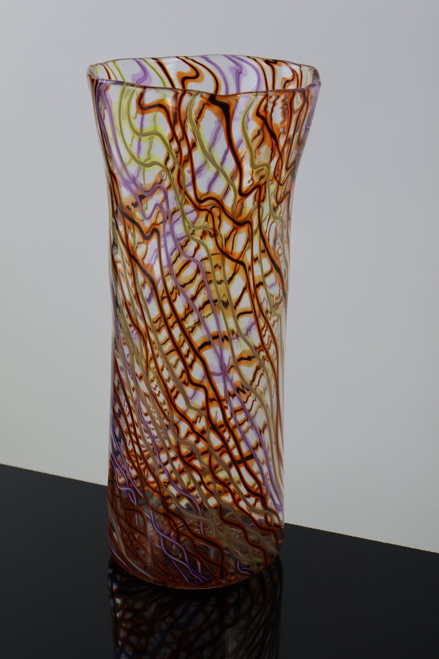 Handblown Orange Pink and Yellow Wavelength Cylinder