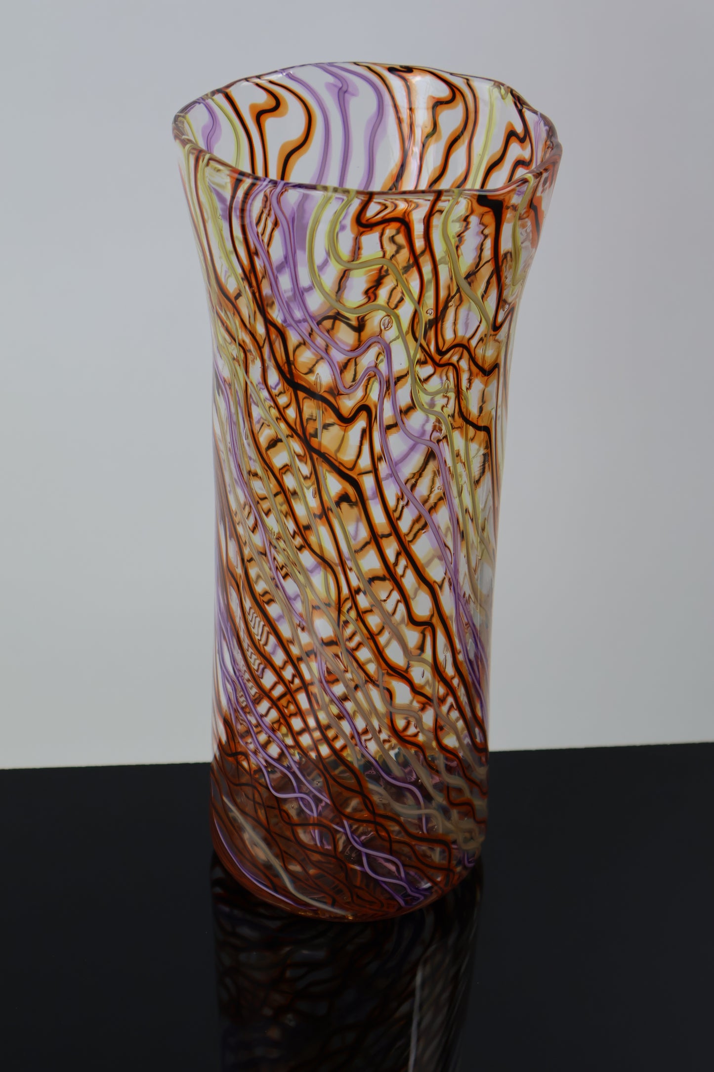 Handblown Orange Pink and Yellow Wavelength Cylinder