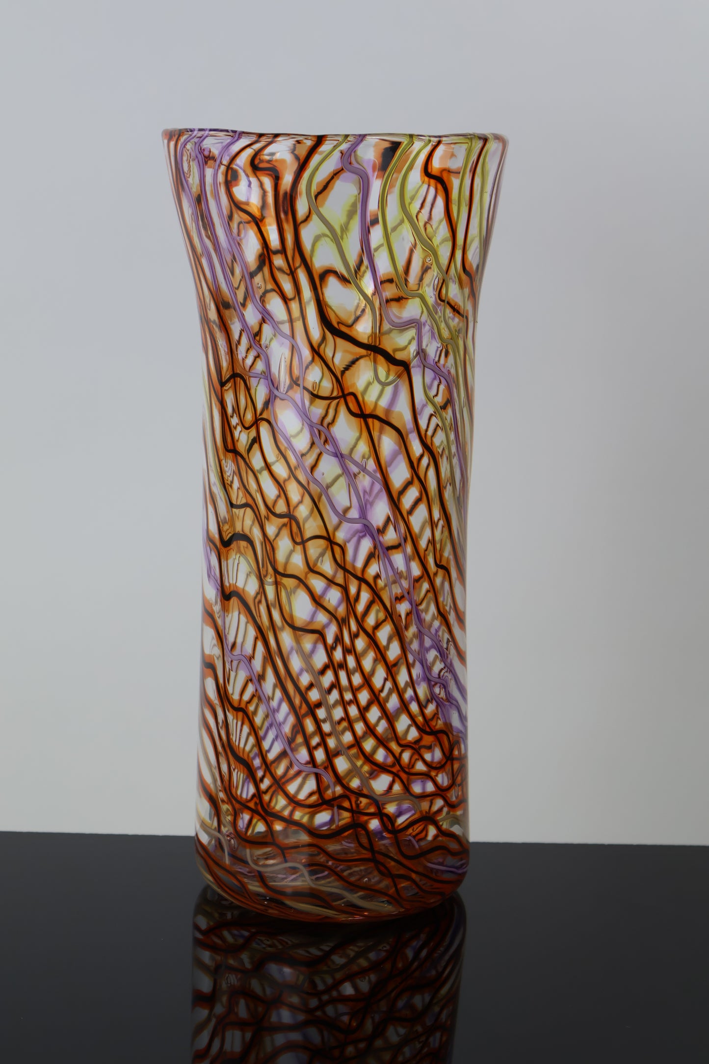Handblown Orange Pink and Yellow Wavelength Cylinder
