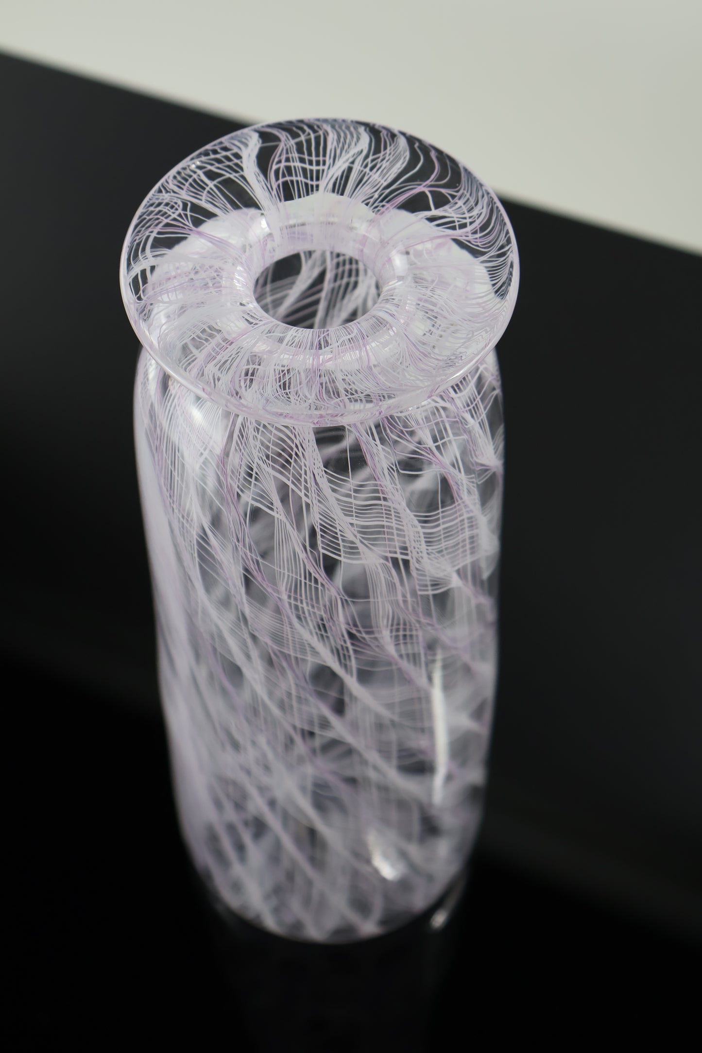 Handblown Pink and White Merletto Bottle