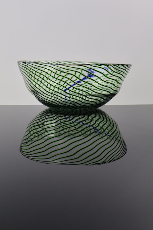 handmade Black Veiled Cane Green and Blue Bowl