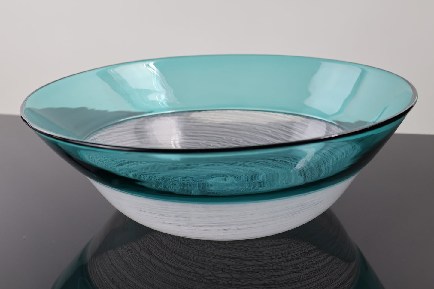 Handblown Teal Merletto Low Bowl