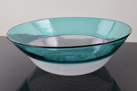Handblown Teal Merletto Low Bowl