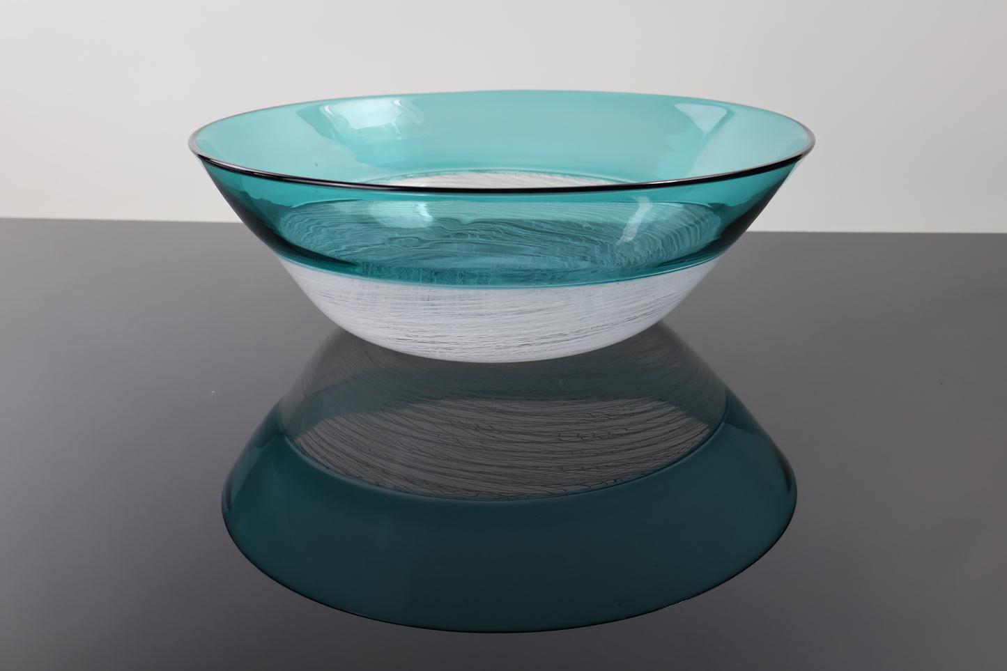 Handblown Teal Merletto Low Bowl