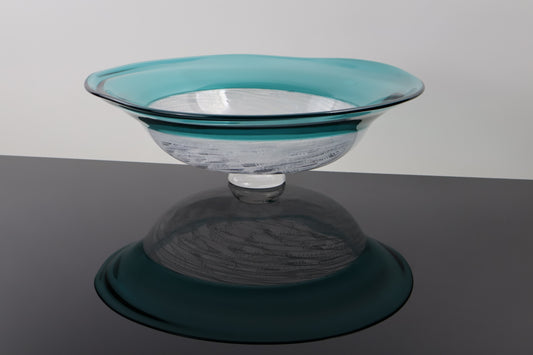 Handblown Encalmo Teal Merletto Footed Flared Bowl