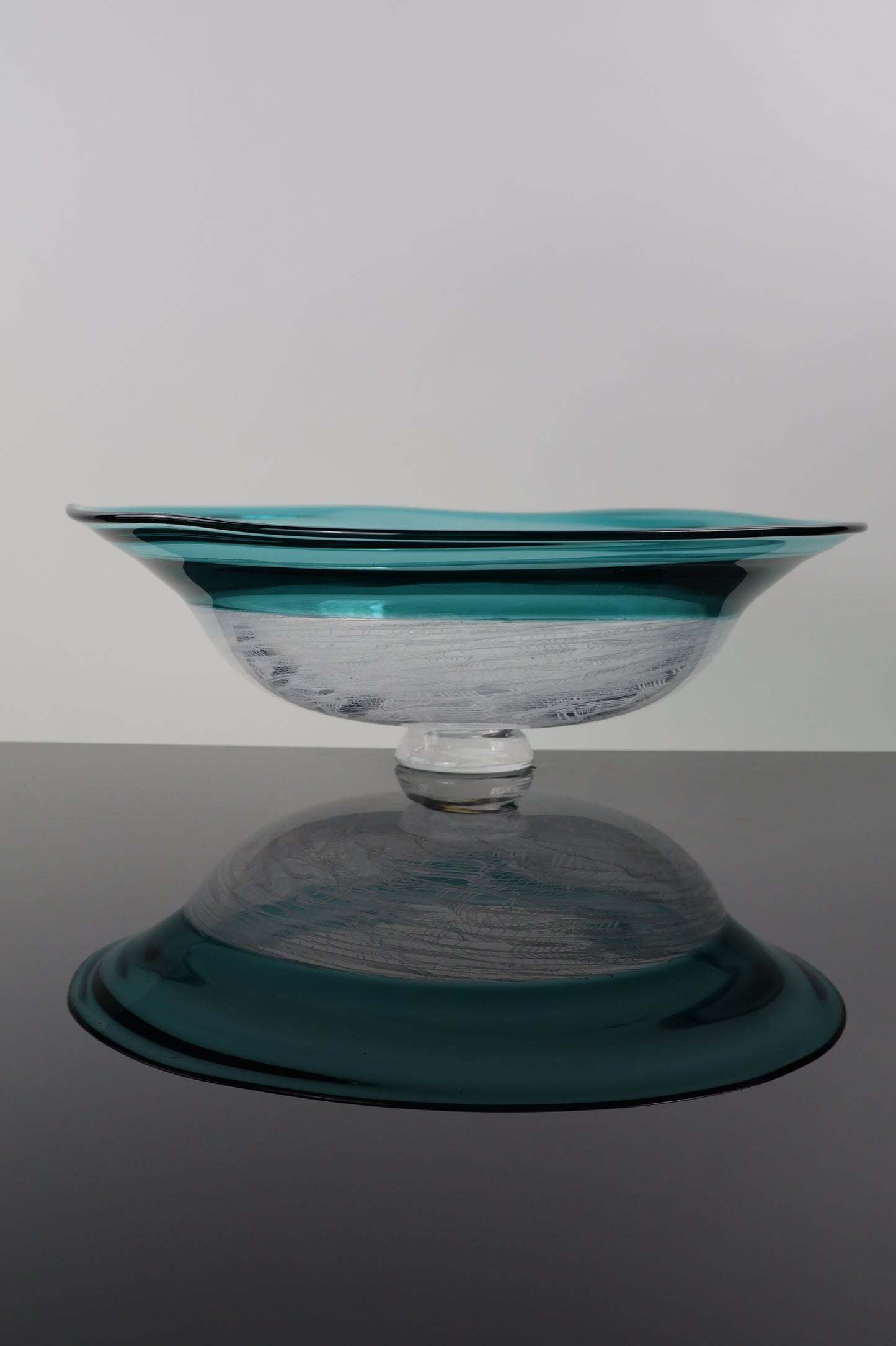 Handblown Encalmo Teal Merletto Footed Flared Bowl