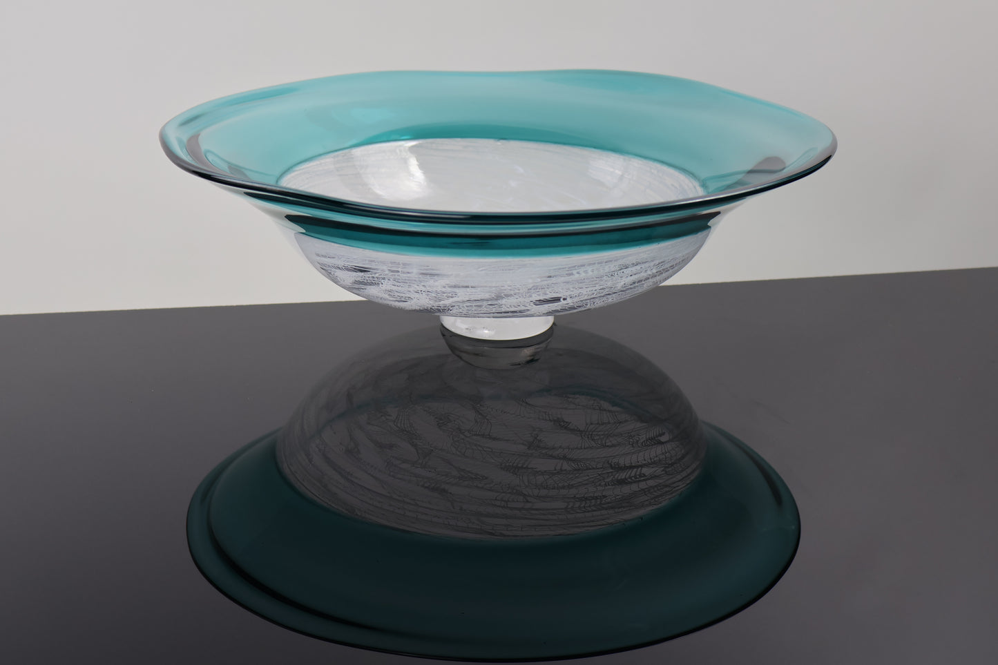 Handblown Encalmo Teal Merletto Footed Flared Bowl
